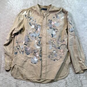VTG 90s Lanvin Paris Silk Shirt Sz Medium Painted Customized Look